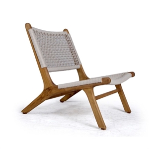 Alberte - Loungestol - Massiv teak - Hvid reb - STÆRK PRIS